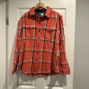 Outerknown Women M/L  Blanket Shirt Plaid Coral Orange Plaid Organic Cotton NWT